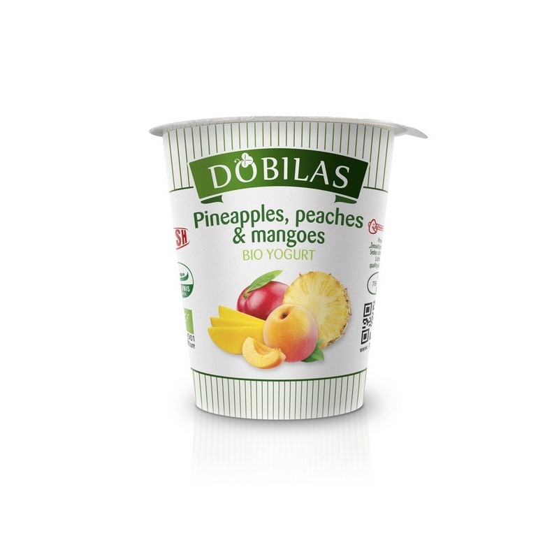 Jogurtas ekologiškas Dobilas ananasai,persikai ir mangai  2,5-3,5% rieb.,300g